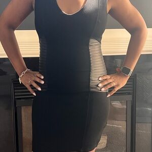 Elegant Black BeBe Dress with faux leather Textured Panels